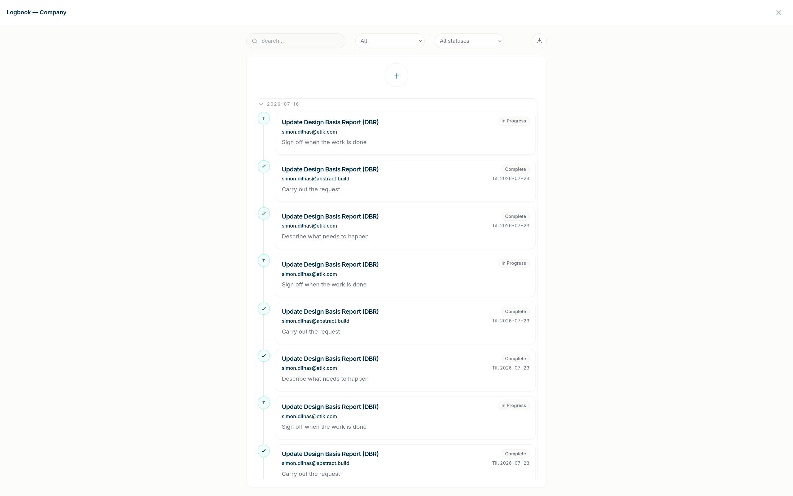 Logbook: who checked and approved what, and when